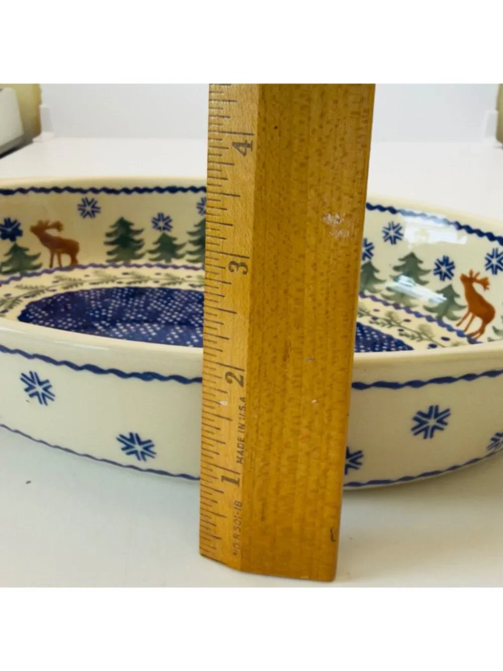Polish Pottery Oval Baker Casserole Dish Reindeer Evergreen Forest Pine Trees